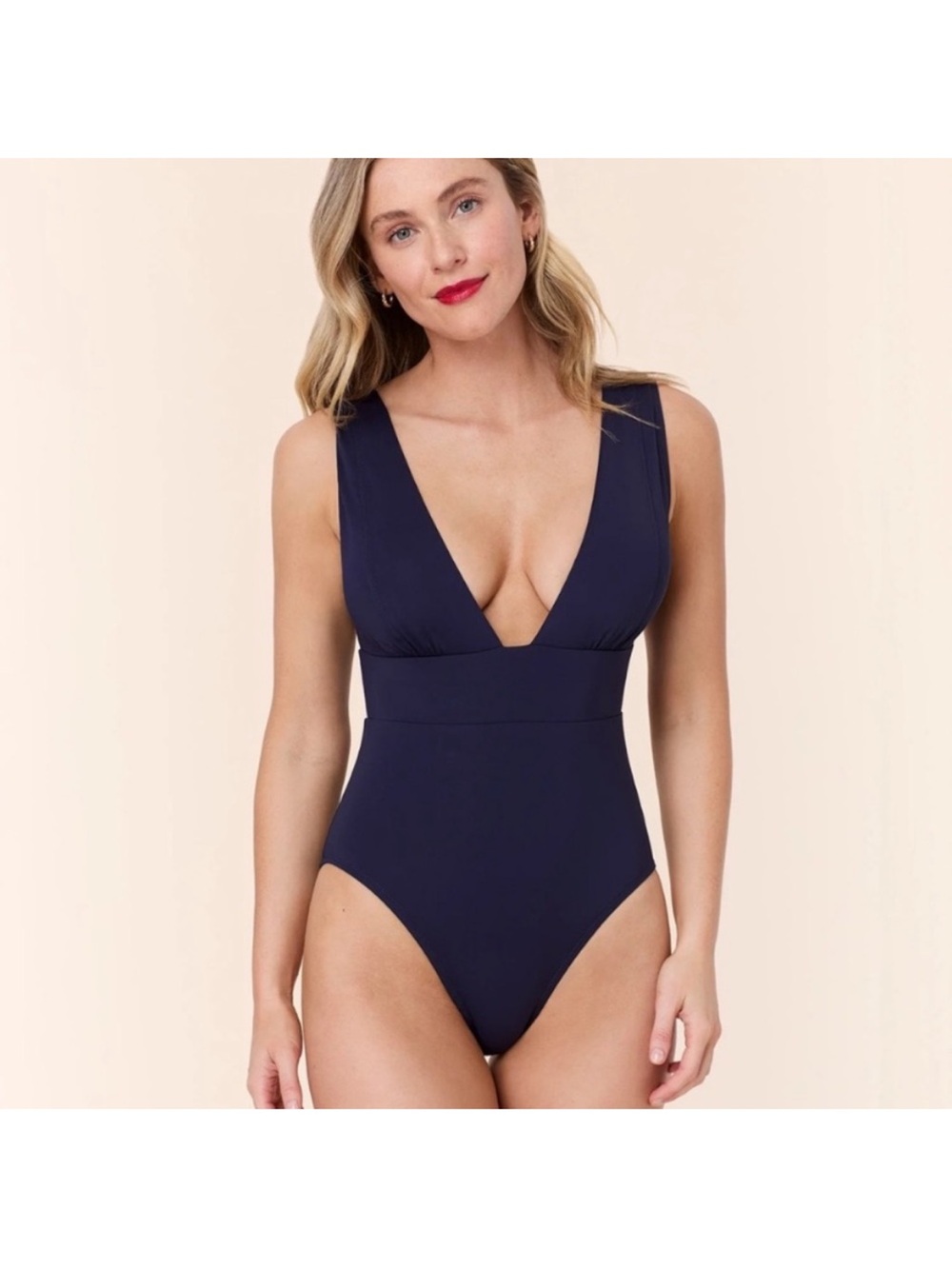 Andie Mykonos Dark Blue Deep V One-Piece Swimsuit